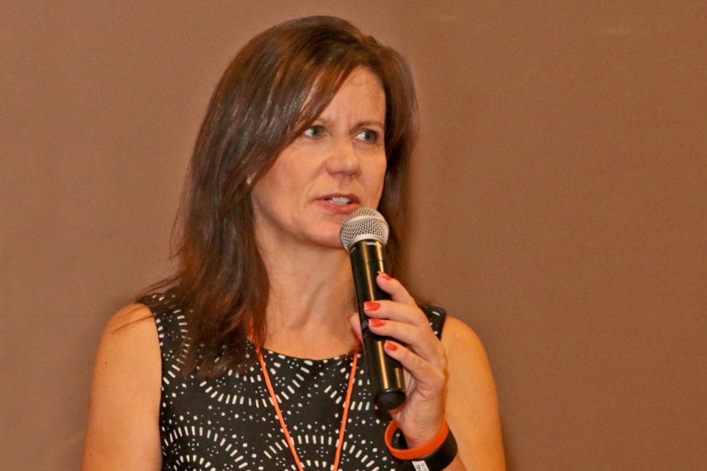 karen palka speaking microphone